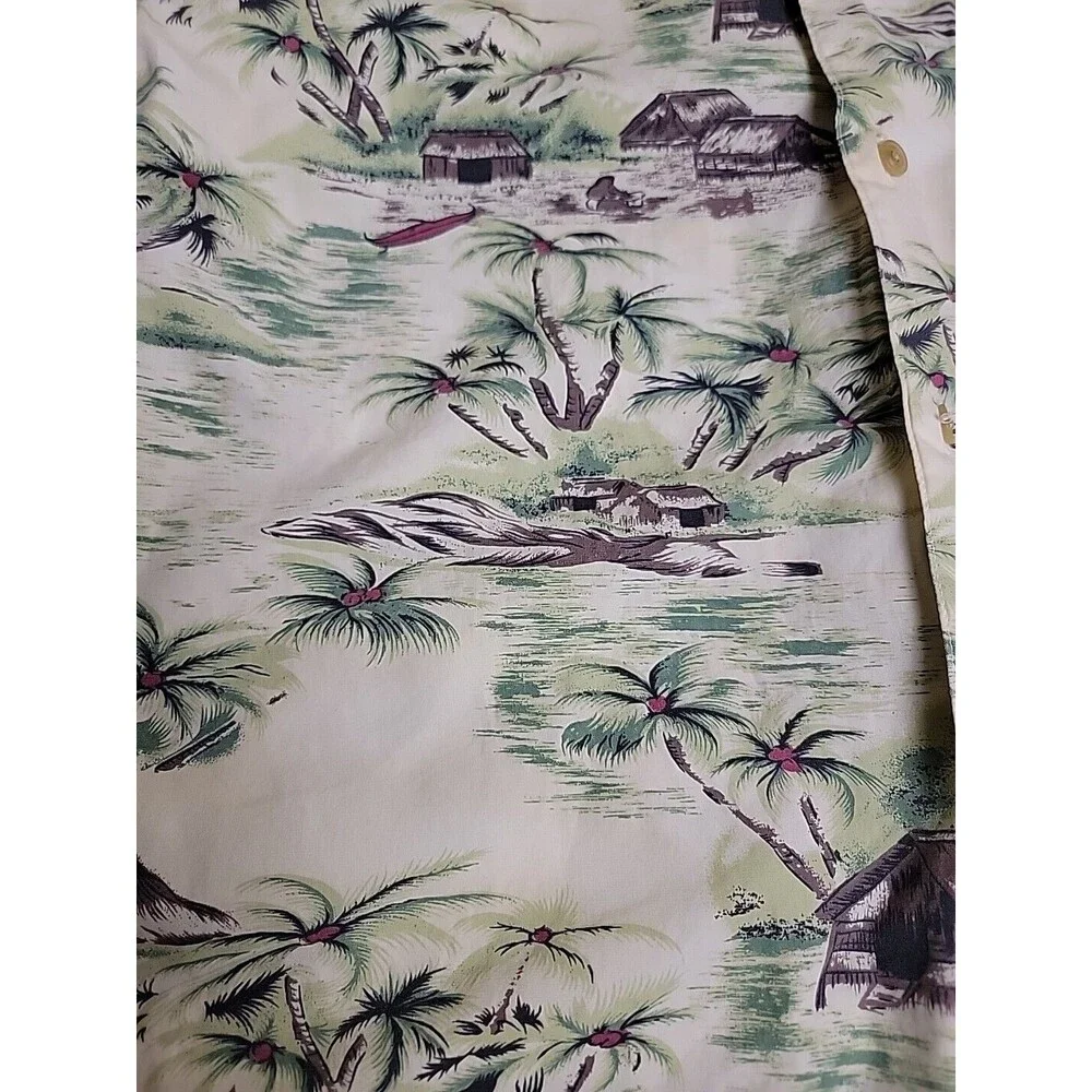 Vintage GAP‎ Hawaiian Shirt Mens L Brown Tiki Hut Native Cotton Pocket Dad Camp